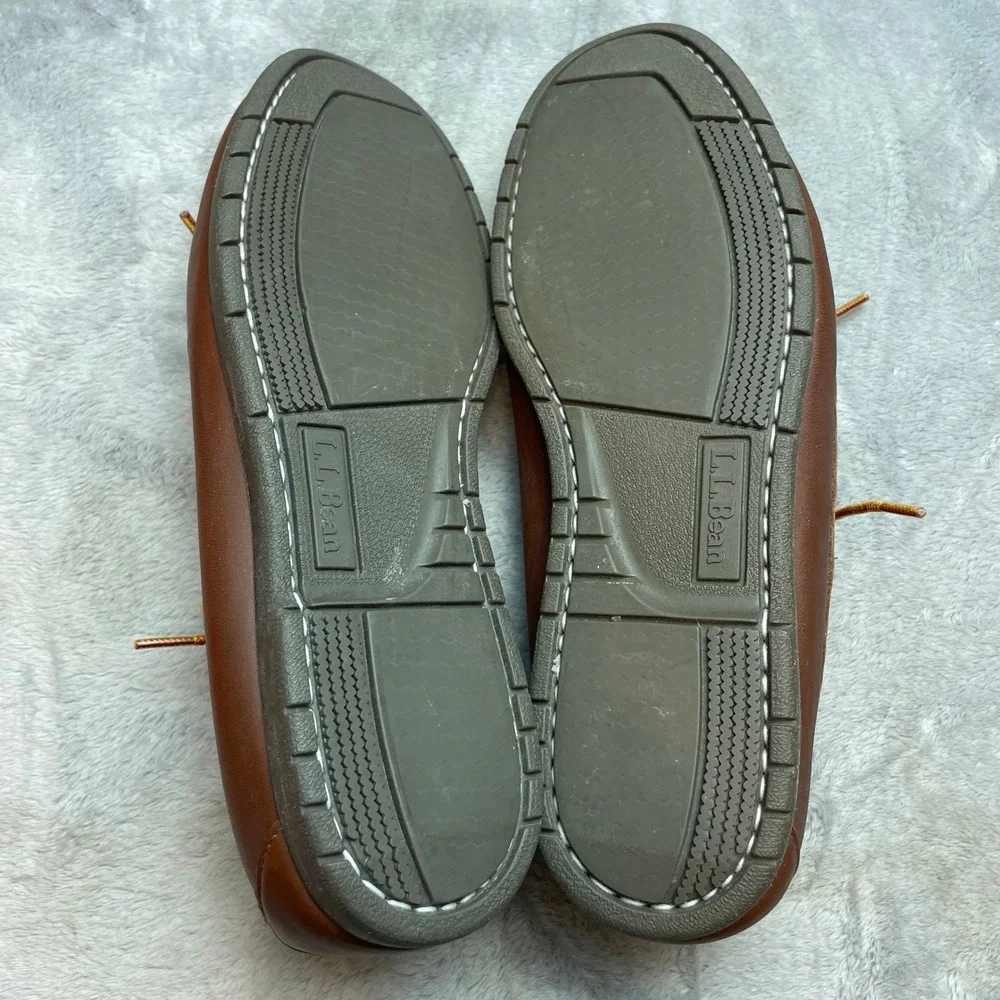 LL Bean Mens Blucher Moccasin Boat Shoes Sz 14 Brown Leather Hand Sewn 137102